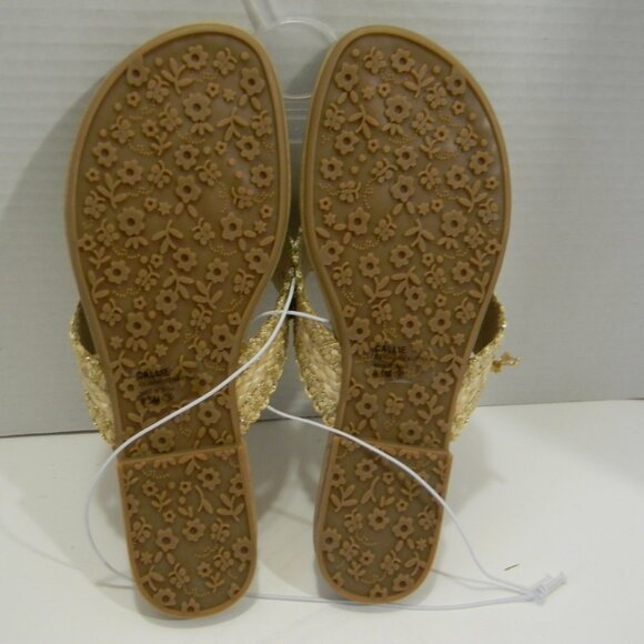 Jellypop Callie Flip Flops Flamingo Palm Tree Rafia Neutral NWOT - Picture 4 of 5